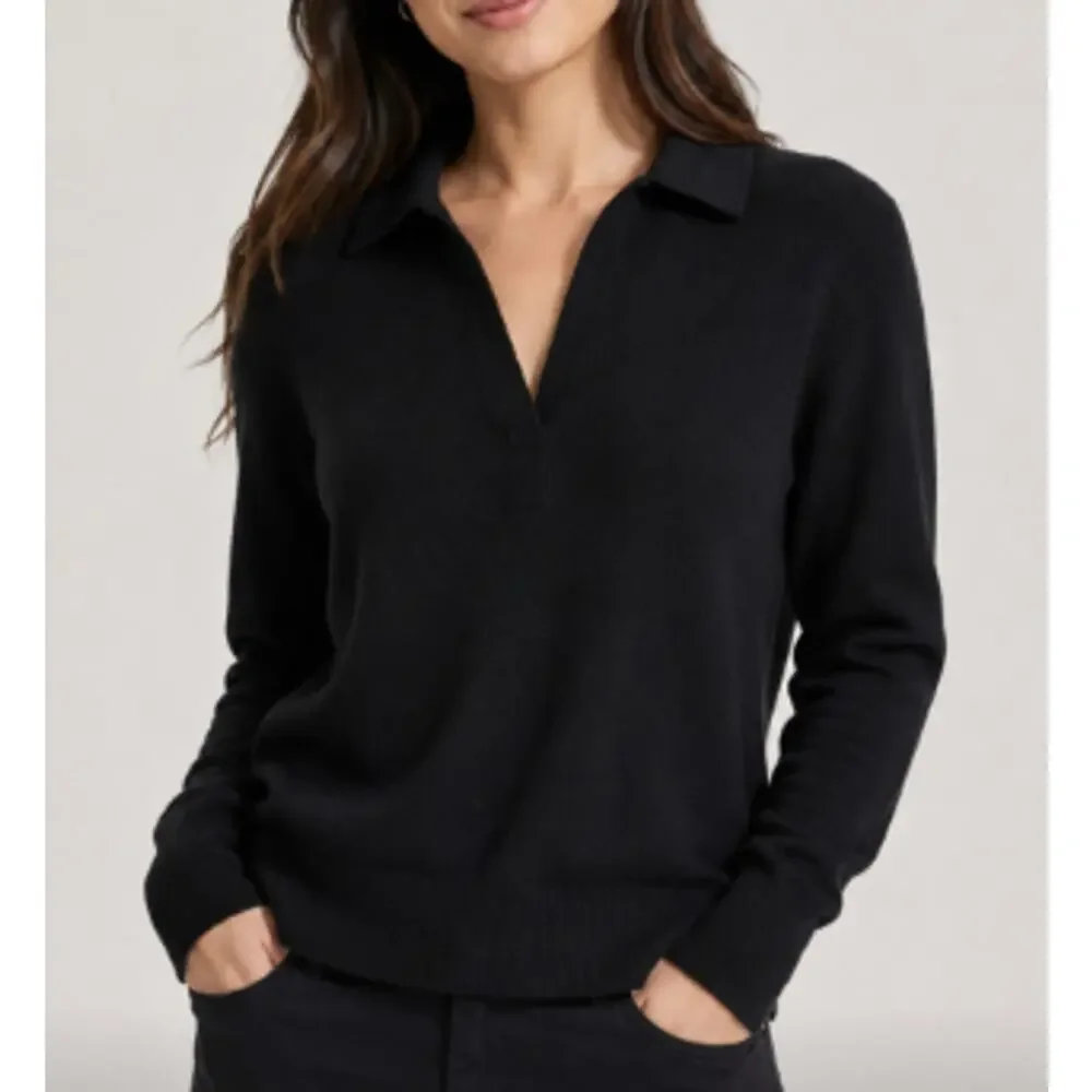 Margaret O’Leary 100% Cashmere Polo Sweater Collared V-Neck Pullover Preppy